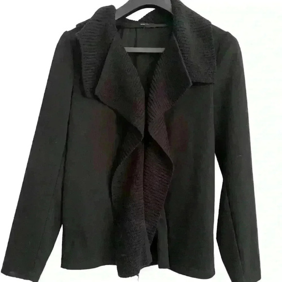 Dana Buchman Open Front Cardigan Flutter Lapel Size M/L Black Lightweight Fall - Picture 1 of 9